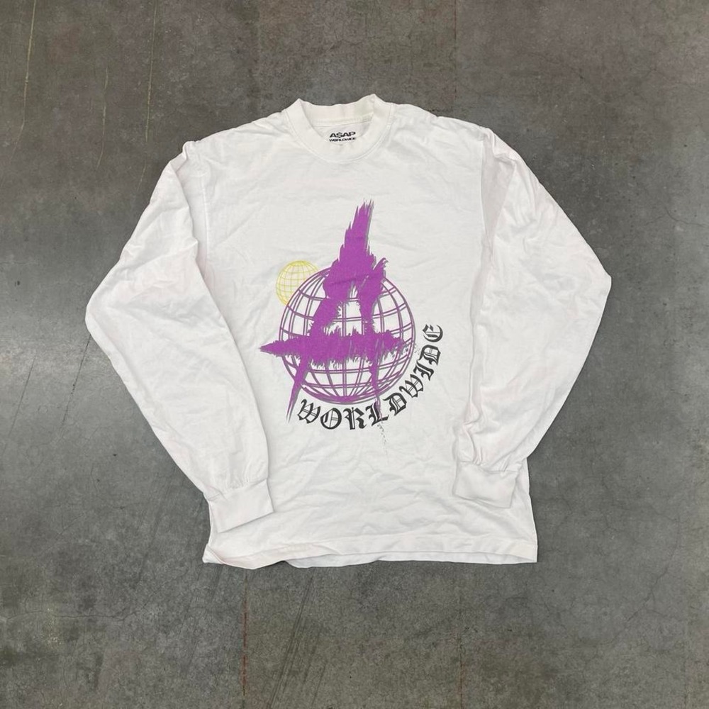 A$AP Worldwide Graphic Long Sleeve Shirt White Small Made in‎ USA